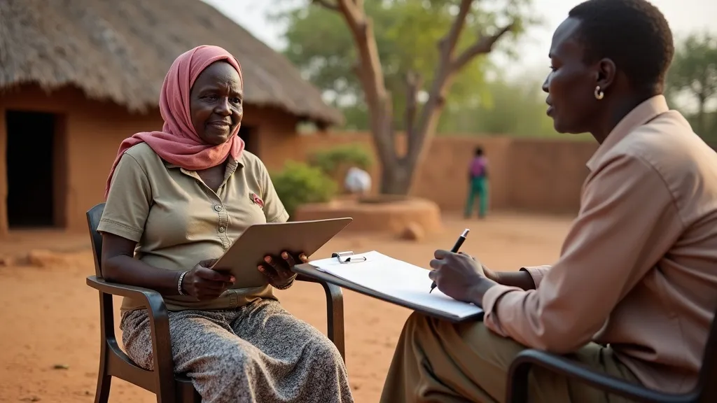 A trained field interviewer conducting a verbal autopsy interview with a family member