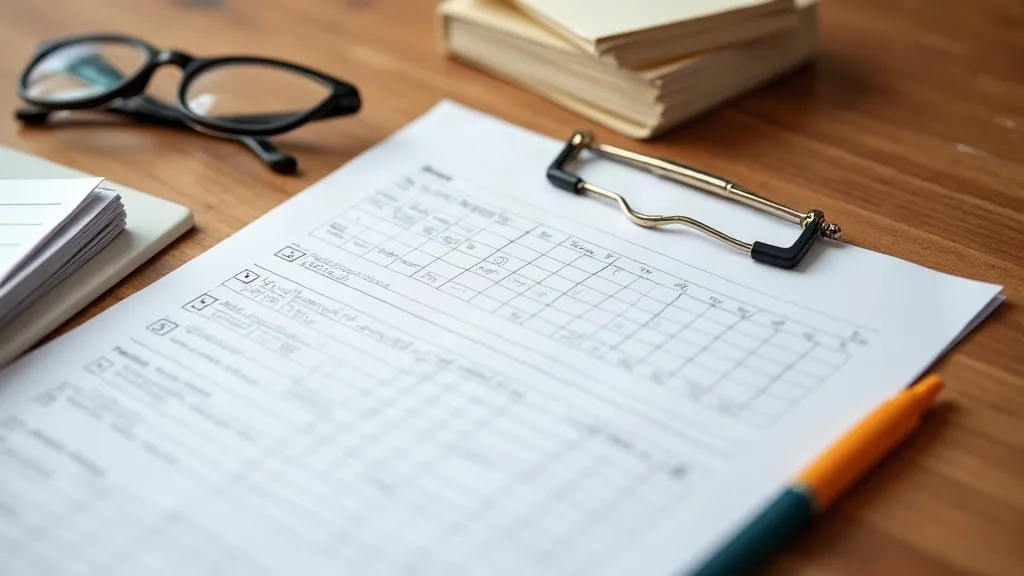 A macro flat-lay of a printed interview form with grids of checkboxes and a pen on a warm wooden desk, evoking verbal autopsy questionnaires.